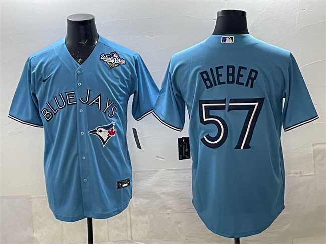 Mens Toronto Blue Jays #57 Shane Bieber Blue 2025 World Series Cool Base Stitched Jersey->toronto blue jays->MLB Jersey