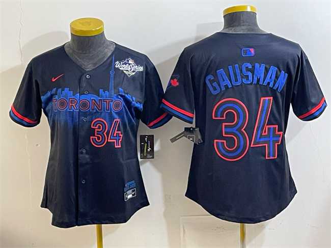 Women%27s Toronto Blue Jays #34 Kevin Gausman Navy 2025 World Series City Connect Limited Stitched Jersey(Run Small)->mlb womens jerseys->MLB Jersey