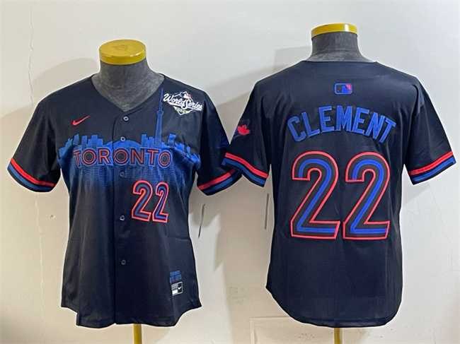 Womens Toronto Blue Jays #22 Ernie Clement Navy 2025 World Series City Connect Limited Stitched Jersey(Run Small)->->MLB Jersey