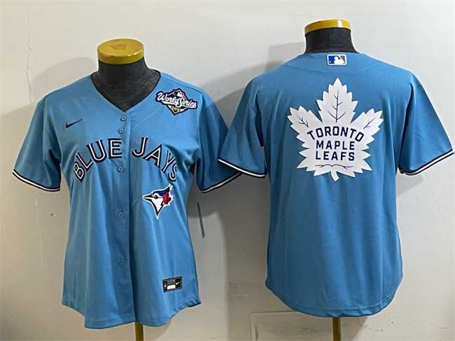Women%27s Toronto Blue Jays & Leafs Blue 2025 World Series With White Leafs Logo Cool Base Stitched Jersey(Run Small)->mlb womens jerseys->MLB Jersey