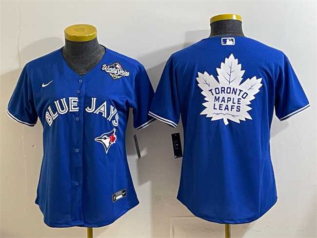 Women%27s Toronto Blue Jays & Leafs Royal 2025 World Series With White Leafs Logo Cool Base Stitched Jersey(Run Small)->mlb womens jerseys->MLB Jersey