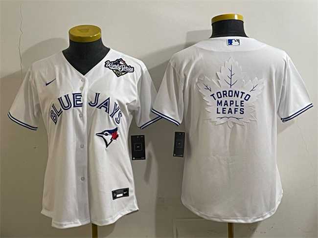 Women%27s Toronto Blue Jays & Leafs White 2025 World Series With White Leafs Logo Cool Base Stitched Jersey(Run Small)->mlb womens jerseys->MLB Jersey