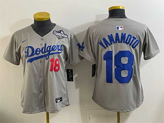 Youth Los Angeles Dodgers #18 Yoshinobu Yamamoto Grey 2025 World Series Patch Limited Stitched Jersey->mlb womens jerseys->MLB Jersey