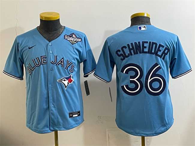 Youth Toronto Blue Jays #36 Davis Schneider Blue 2025 World Series Cool Base Stitched Jersey->mlb youth jerseys->MLB Jersey