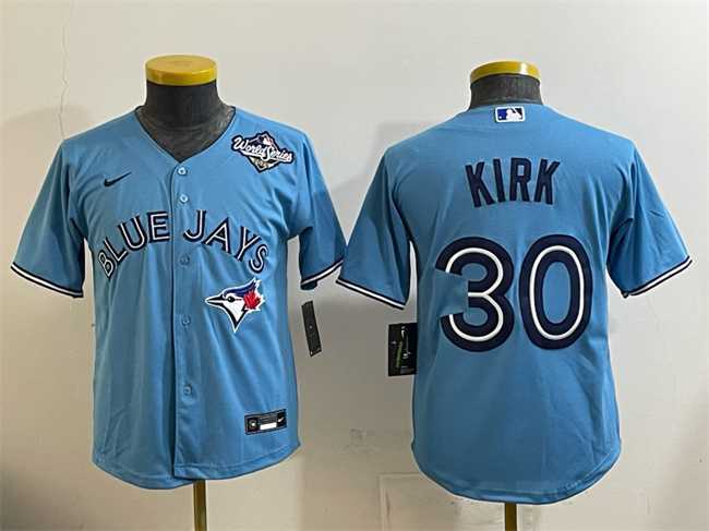 Youth Toronto Blue Jays #30 Alejandro Kirk Blue 2025 World Series Cool Base Stitched Jersey->mlb youth jerseys->MLB Jersey
