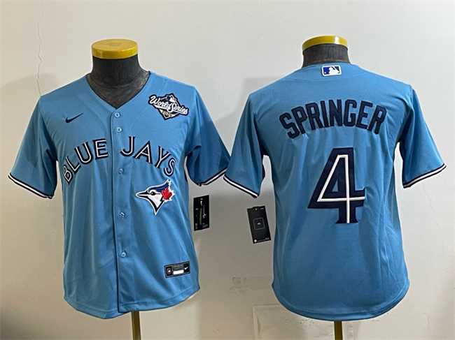 Youth Toronto Blue Jays #4 George Springer Blue 2025 World Series Cool Base Stitched Jersey->mlb youth jerseys->MLB Jersey