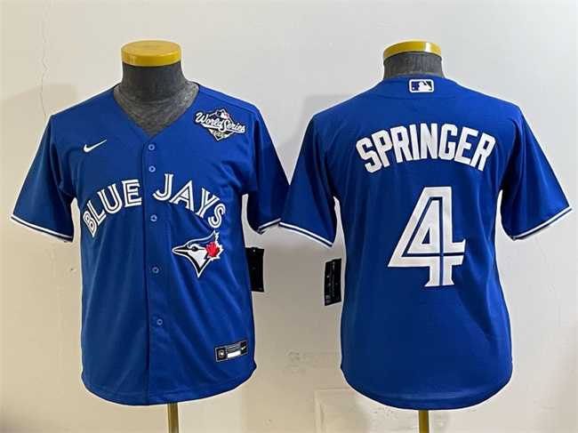 Youth Toronto Blue Jays #4 George Springer Royal 2025 World Series Cool Base Stitched Jersey->mlb youth jerseys->MLB Jersey