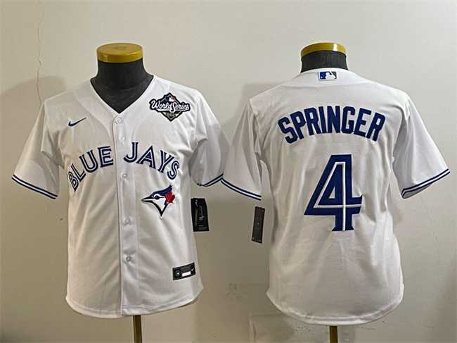 Youth Toronto Blue Jays #4 George Springer White 2025 World Series Cool Base Stitched Jersey->mlb youth jerseys->MLB Jersey