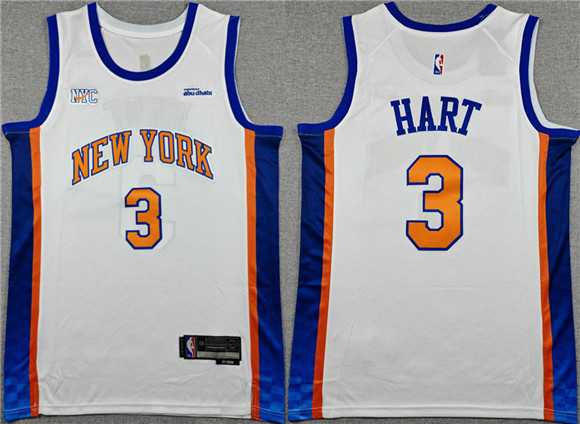 Mens New Yok Knicks #3 Josh Hart White 2024-25 City Edition Stitched Jersey->new york knicks->NBA Jersey