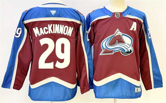 Mens Colorado Avalanche #29 Nathan MacKinnon Burgundy 2024-25 With A Patch Stitched Jersey->colorado avalanche->NHL Jersey