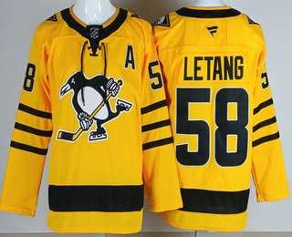 Mens Pittsburgh Penguins #58 Kris Letang Yellow Alternate Authentic Jersey->pittsburgh penguins->NHL Jersey
