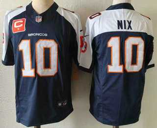 Mens Denver Broncos #10 Bo Nix Navy Blue C Patch Thanksgiving FUSE Vapor Jersey->denver broncos->NFL Jersey
