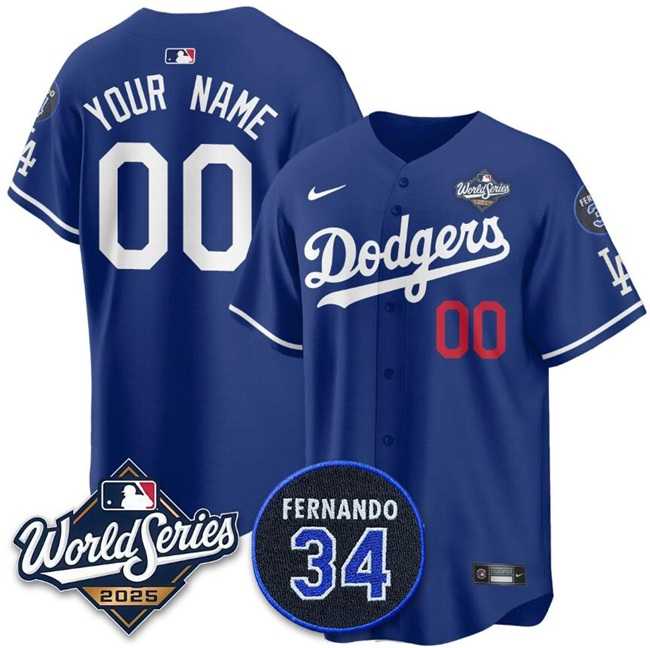 Mens Los Angeles Dodgers Active Player Custom Royal 2025 World Series With No.34 Patch Limited Stitched Baseball Jersey->customized mlb jersey->Custom Jersey