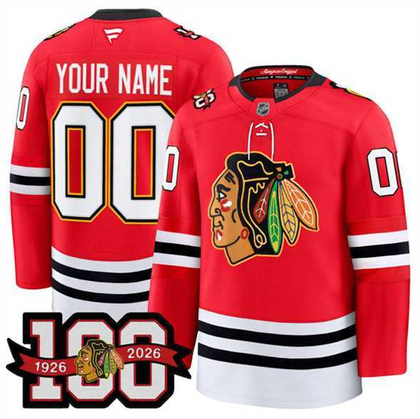 Men%27s Chicago Blackhawks Active Player Custom Red 2025 Home 100th Anniversary Stitched Hockey Jersey->customized nhl jersey->Custom Jersey