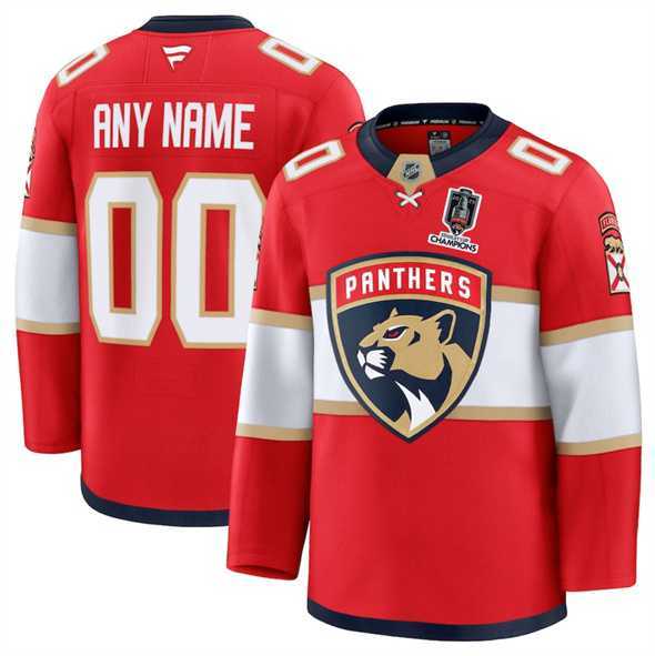 Men%27s Florida Panthers Custom Red Home 2025 Stanley Cup Champions Patch Stitched Jersey->customized nhl jersey->Custom Jersey
