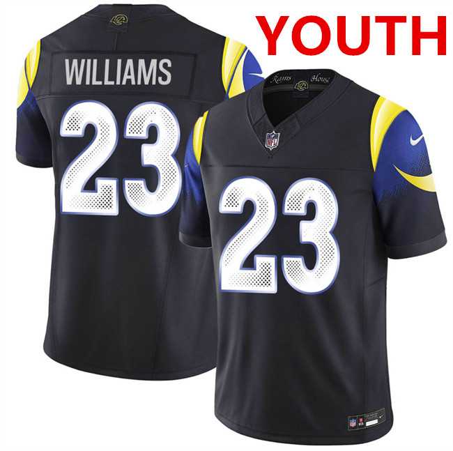 Youth los angeles rams #23 kyren williams Black 2025 F.u.s.e. %27rivalries%27 Vapor Limited Stitched Jersey Dzhi->los angeles rams->NFL Jersey
