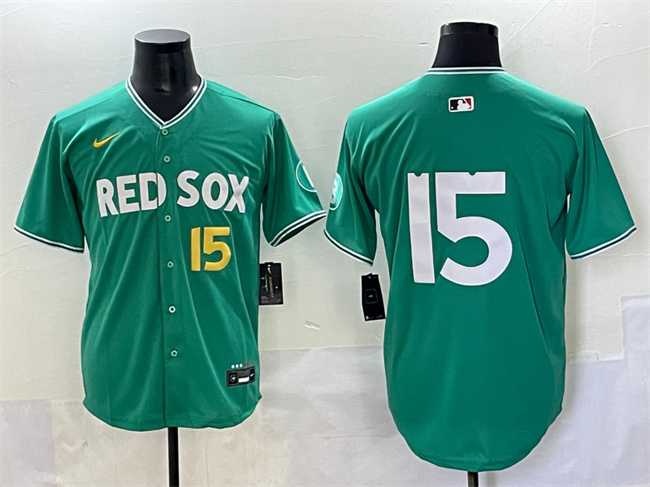 Men%27s Boston Red Sox #15 Dustin Pedroia Green 2025 City Connect Limited Stitched Baseball Jersey->boston red sox->MLB Jersey