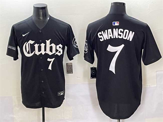 Men%27s Chicago Cubs #7 Dansby Swanson Black %27Gothic North Side Edition%27 Vapor Premier Limited Stitched Baseball Jersey->chicago cubs->MLB Jersey