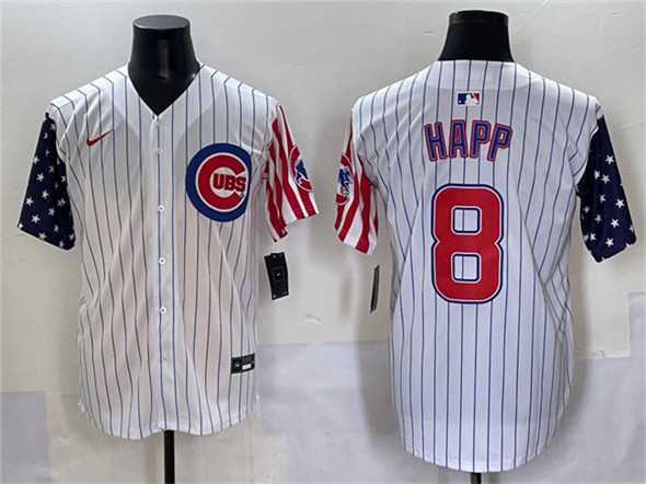 Men%27s Chicago Cubs #8 Ian Happ White Pinstripe 2025 Independence Day Vapor Premier Limited Stitched Baseball Jersey->chicago cubs->MLB Jersey