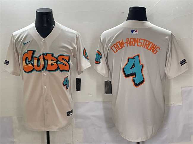 Men%27s Chicago Cubs #4 Pete Crow-Armstrong Cream %27Graffiti North Side Edition%27 Vapor Premier Limited Stitched Baseball Jersey->chicago cubs->MLB Jersey