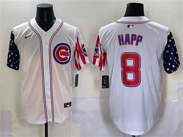 Men%27s Chicago Cubs #8 Ian Happ White 2025 Independence Day Vapor Premier Limited Stitched Baseball Jersey->chicago cubs->MLB Jersey