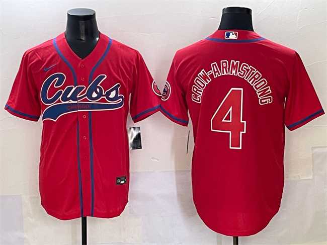 Men%27s Chicago Cubs #4 Pete Crow-Armstrong Red Cool Base Stitched Baseball Jersey->chicago cubs->MLB Jersey