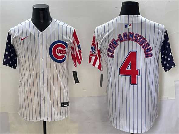Men%27s Chicago Cubs #4 Pete Crow-Armstrong White Pinstripe 2025 Independence Day Vapor Premier Limited Stitched Baseball Jersey->chicago cubs->MLB Jersey