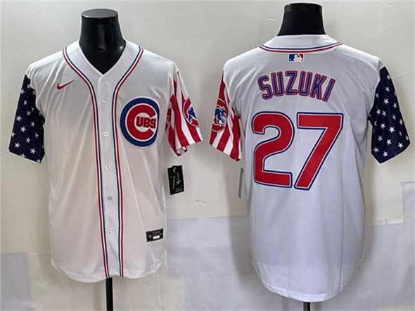 Men%27s Chicago Cubs #27 Seiya Suzuki White 2025 Independence Day Vapor Premier Limited Stitched Baseball Jersey->chicago cubs->MLB Jersey