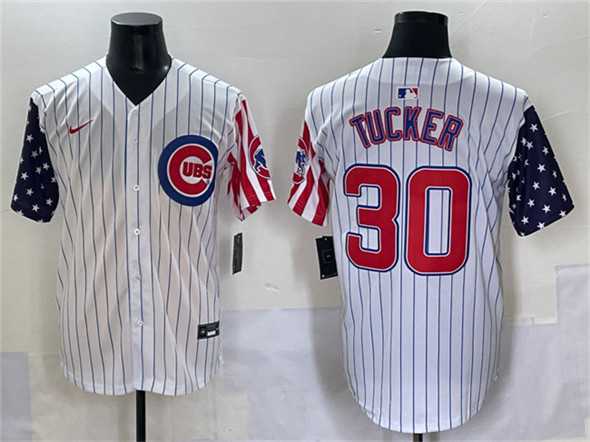 Men%27s Chicago Cubs #30 Kyle Tucker White Pinstripe 2025 Independence Day Vapor Premier Limited Stitched Baseball Jersey->chicago cubs->MLB Jersey