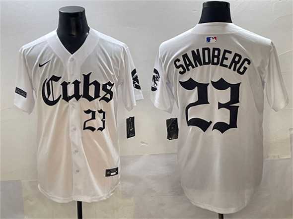 Men%27s Chicago Cubs #23 Ryne Sandberg White %27Gothic North Side Edition%27 Vapor Premier Limited Stitched Baseball Jersey->chicago cubs->MLB Jersey