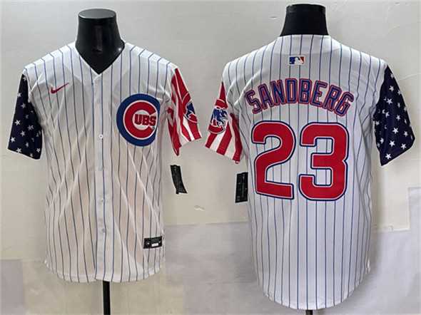 Men%27s Chicago Cubs #23 Ryne Sandberg White Pinstripe 2025 Independence Day Vapor Premier Limited Stitched Baseball Jersey->chicago cubs->MLB Jersey