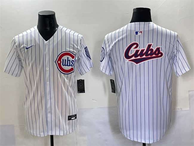 Men%27s Chicago Cubs Team Big Logo White Pinstripe 2nd Alternate Limited Stitched Baseball Jersey->chicago cubs->MLB Jersey