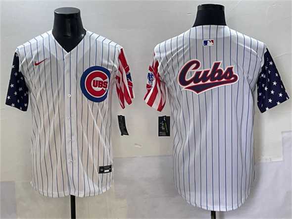 Men%27s Chicago Cubs Team Big Logo White Pinstripe 2025 Independence Day Vapor Premier Limited Stitched Baseball Jersey->chicago cubs->MLB Jersey