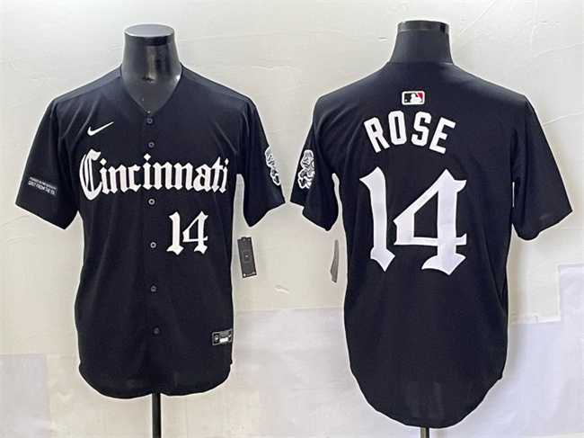 Men%27s Cincinnati Reds #14 Pete Rose Black %27Gothic Queen City Edition%27 Vapor Premier Limited Stitched Baseball Jersey->cincinnati reds->MLB Jersey