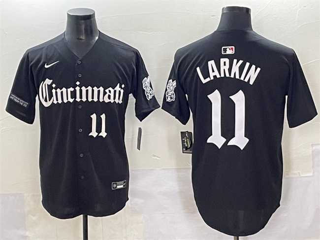 Men%27s Cincinnati Reds #11 Barry Larkin Black %27Gothic Queen City Edition%27 Vapor Premier Limited Stitched Baseball Jersey->cincinnati reds->MLB Jersey