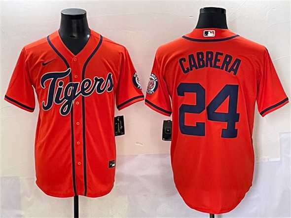 Men%27s Detroit Tigers #24 Miguel Cabrera Orange With Patch Cool Base Stitched Baseball Jersey->detroit tigers->MLB Jersey