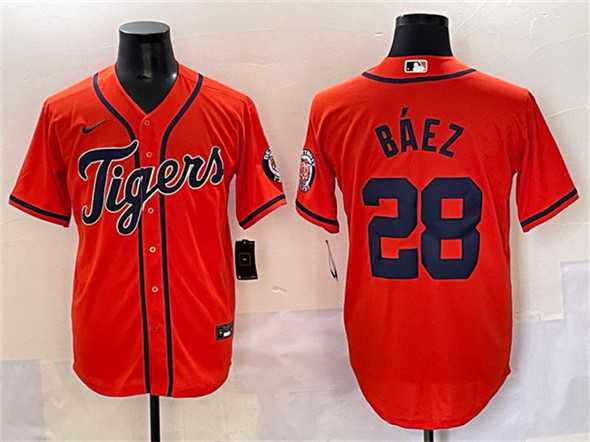 Men%27s Detroit Tigers #28 Javier Baez Orange With Patch Cool Base Stitched Baseball Jersey->detroit tigers->MLB Jersey