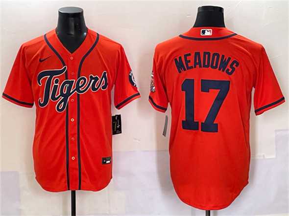 Men%27s Detroit Tigers #17 Parker Meadows Orange With Patch Cool Base Stitched Baseball Jersey->detroit tigers->MLB Jersey