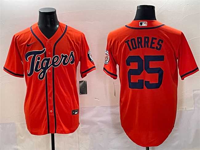 Men%27s Detroit Tigers #25 Gleyber Torres Orange With Patch Vapor Premier Limited Stitched Baseball Jersey->detroit tigers->MLB Jersey