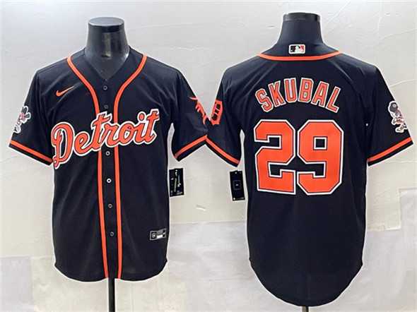 Men%27s Detroit Tigers #29 Tarik Skubal Black With Patch Cool Base Stitched Baseball Jersey->detroit tigers->MLB Jersey