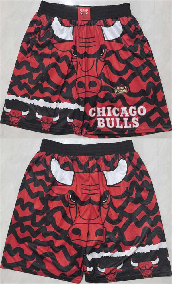 Men%27s Chicago Bulls Black Red Shorts (Run Small)->nba shorts->NBA Jersey