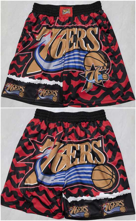 Men%27s Philadelphia 76ers Black Red Shorts (Run Small)->nba shorts->NBA Jersey