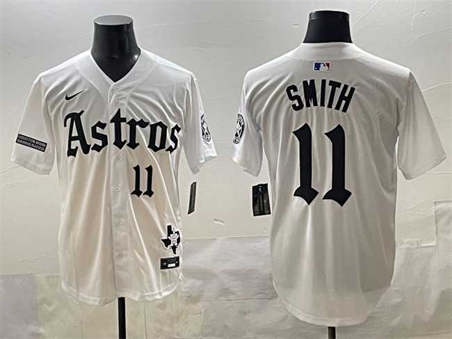 Mens Houston Astros #11 Cam Smith White Gothic Houston Born Barrio Raised Limited Stitched Baseball Jersey->houston astros->MLB Jersey