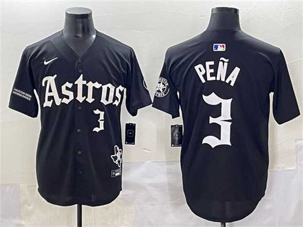 Mens Houston Astros #3 Jeremy Pena Black Gothic Houston Born Barrio Raised Limited Stitched Baseball Jersey->houston astros->MLB Jersey