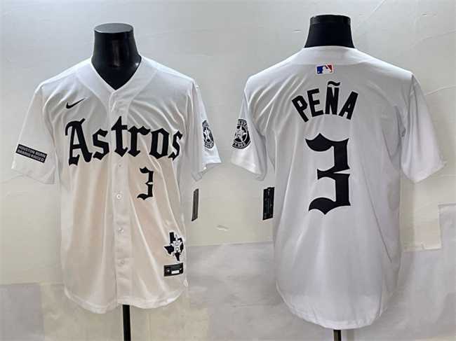 Mens Houston Astros #3 Jeremy Pena White Gothic Houston Born Barrio Raised Limited Stitched Baseball Jersey->houston astros->MLB Jersey