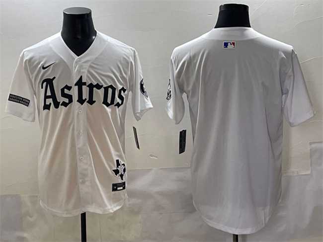 Mens Houston Astros Blank White Gothic Houston Born Barrio Raised Limited Stitched Baseball Jersey->houston astros->MLB Jersey