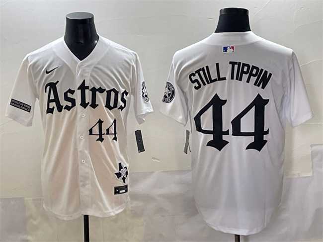 Mens Houston Astros #44 Still Tippin White Gothic Houston Born Barrio Raised Limited Stitched Baseball Jersey->houston astros->MLB Jersey