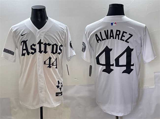 Mens Houston Astros #44 Yordan Alvarez White Gothic Houston Born Barrio Raised Limited Stitched Baseball Jersey->houston astros->MLB Jersey