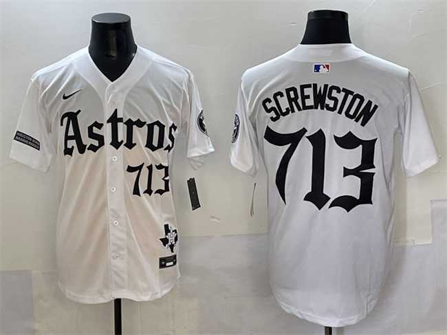 Mens Houston Astros #713 Screwston White Gothic Houston Born Barrio Raised Limited Stitched Baseball Jersey->houston astros->MLB Jersey