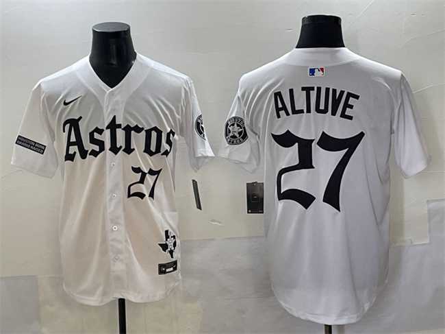 Mens Houston Astros #27 Jose Altuve White Gothic Houston Born Barrio Raised Limited Stitched Baseball Jersey->houston astros->MLB Jersey